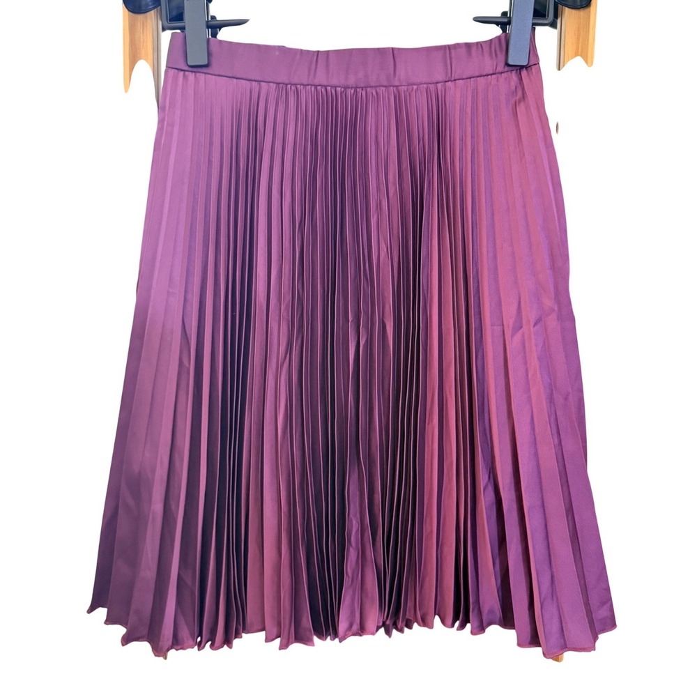 Abercrombie & Fitch Pleated Satin Midi Skirt Small Magenta Purple High Rise Chic